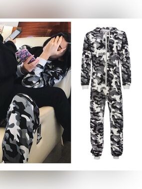 Arthur George Gray & Black Camo Long Sleeve Zip Hoodie Onesie